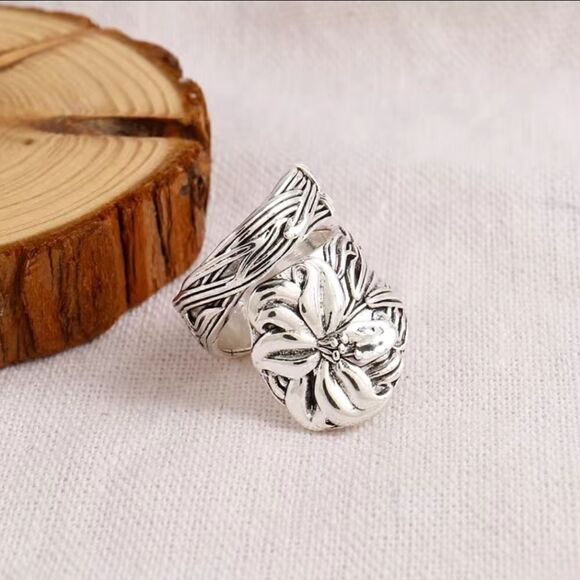 1 For Bundle Vintage Style 925 Silver Plated Spoon Ring Floral - Picture 3 of 6